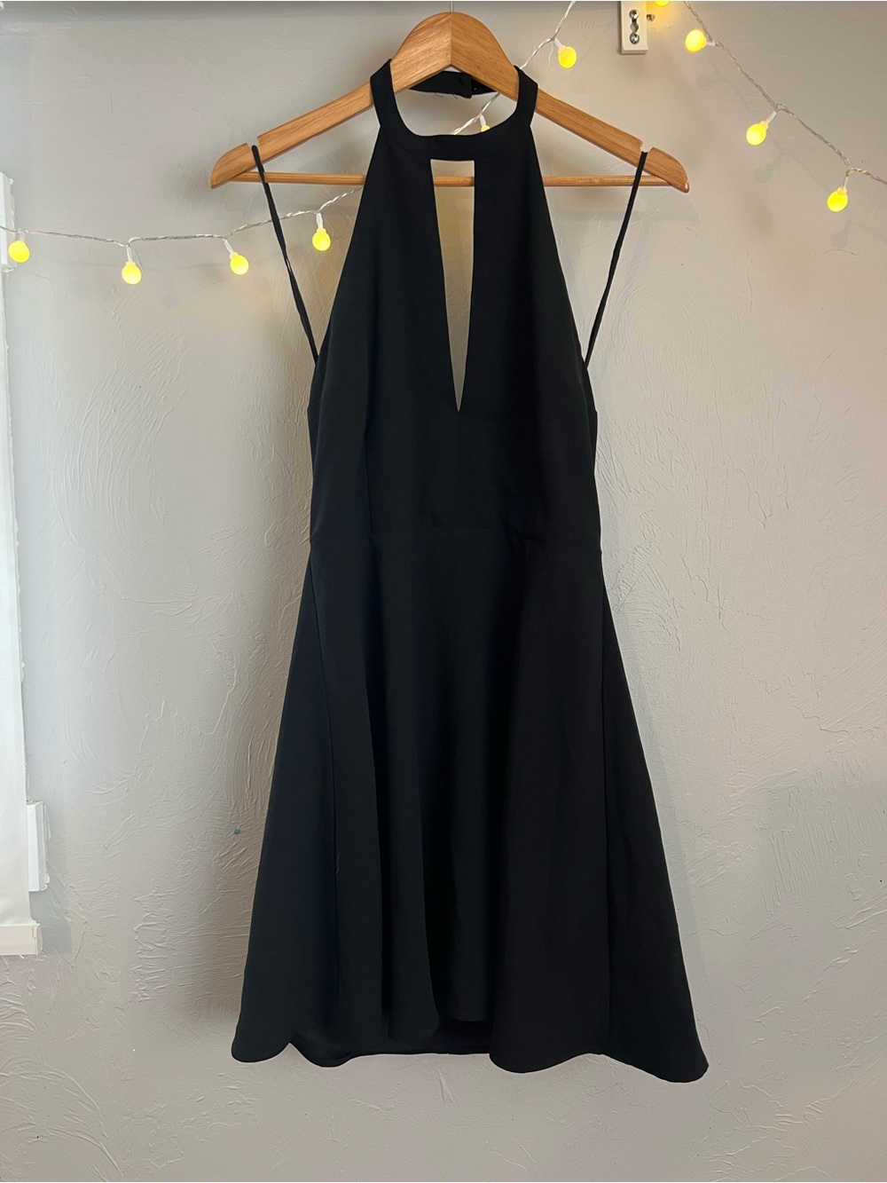 BB Dakota Black Halter Mini Dress with Deep V Neck